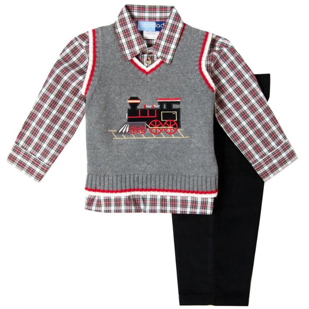 Good Lad Train Sweater Vest Three Piece Set 18 Months NWT